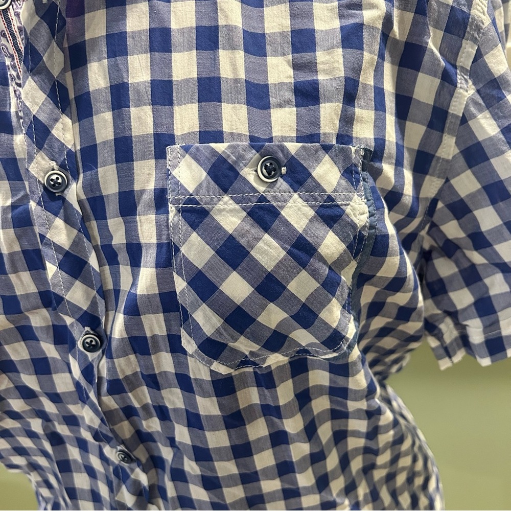 Bright Navy Checkered Equestrian Button Down Shir… - image 7